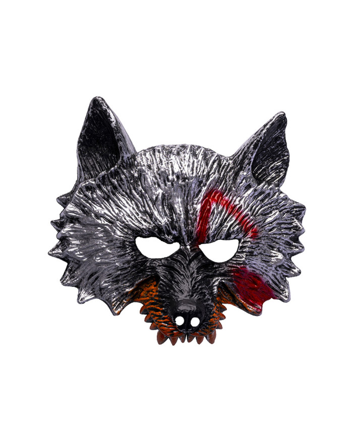 Masque loup sanglant en plastique dur, sur papier cartonné