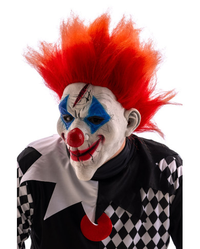 Clown latex mask with red hair with header