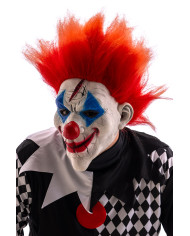 Máscara payaso de látex con pelo rojo con etiqueta colgante/etiqueta adhesiva