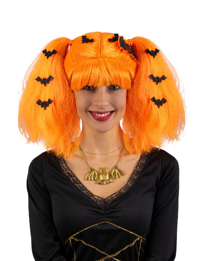 Wig with orange ponytails and bats in pbh