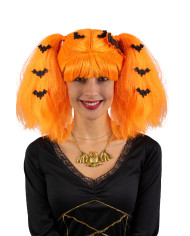 Wig with orange ponytails and bats in pbh