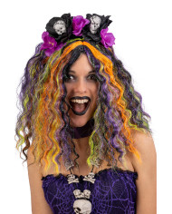 Bunte Halloween-Perücke mit Haarreif in Beutel