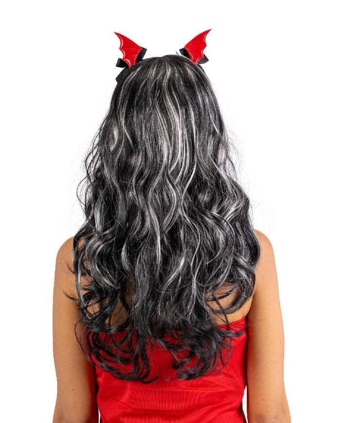 Parrucca halloween con spille pipistrellini rosse in busta