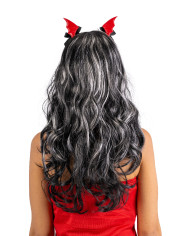 Halloween wig with red bat pin in pbh