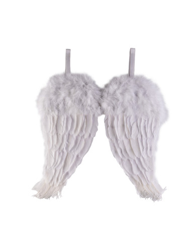 Ailes blanches en plumes, h. 50x45 cm env., dans un sachet avec étiquette ferme-sachet