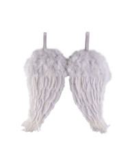 Ailes blanches en plumes, h. 50x45 cm env., dans un sachet avec étiquette ferme-sachet