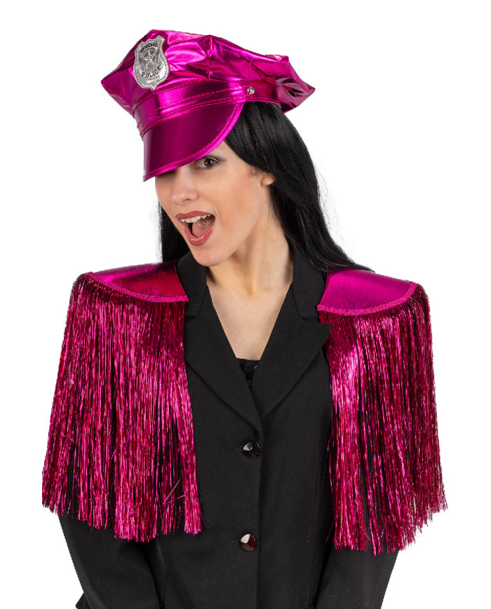 Fucsia disco police set (hat and shoulder pads) on card
