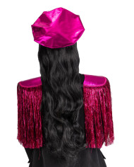 Ensemble déguisement disco police fuchsia (chapeau et épaulettes), sur papier cartonné