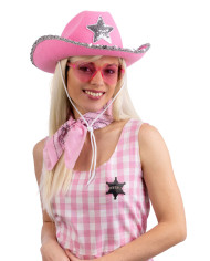 Pink sheriff set (hat, glasses, bandana, badge) on card