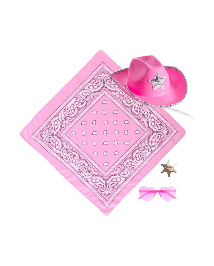 Pink sheriff set (hat, glasses, bandana, badge) on card