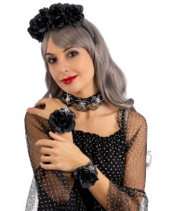 Black halloween set (headband, collar and bracelets) on card