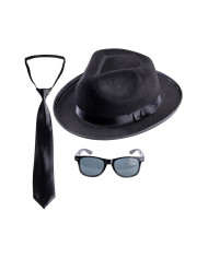 Conjunto gángster (sombrero, gafas y corbata) sobre cartoncillo