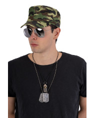 Military set (hat, glasses, necklace, whistle) on card