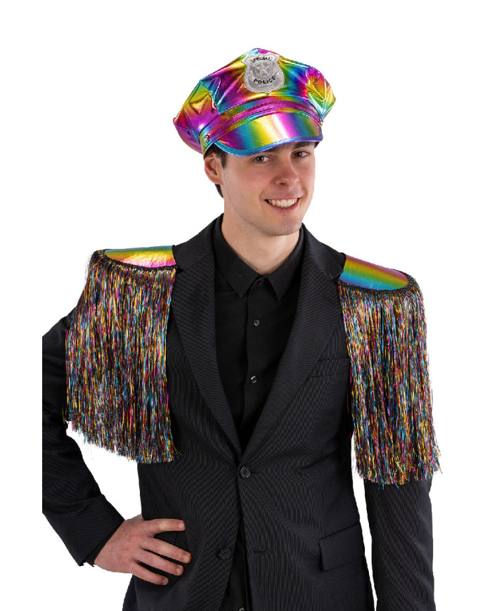 Set disco police multicolor (cappello e spalline) su cartoncino