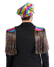 Ensemble déguisement disco police multi-couleurs (chapeau et épaulettes), sur papier cartonné