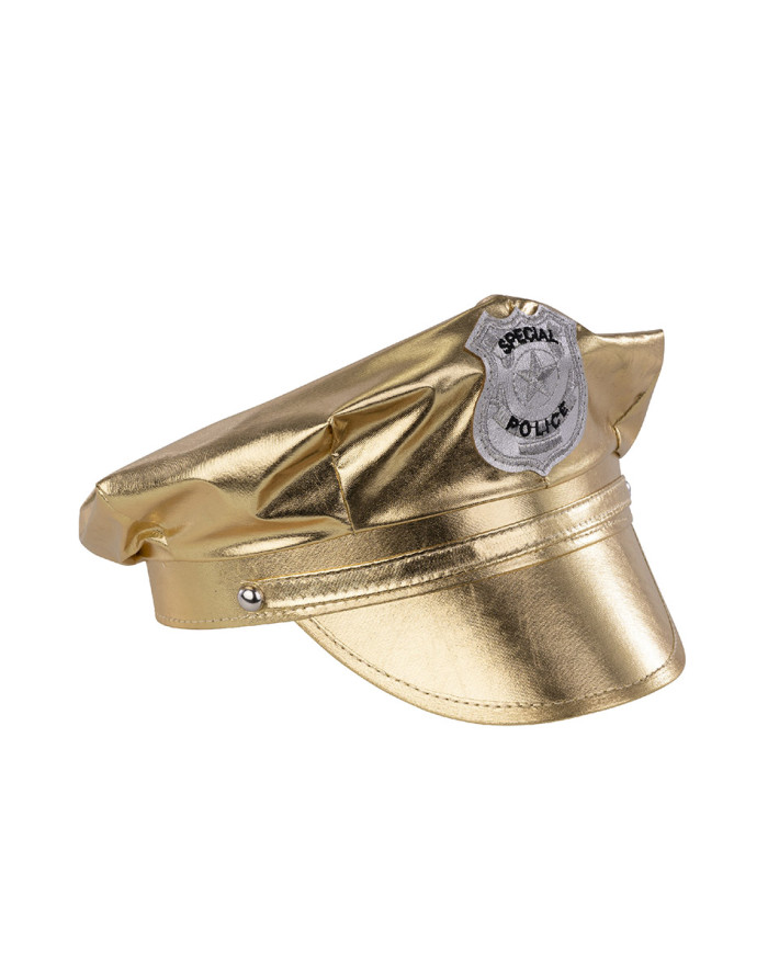 Gold disco police set (hat and shoulder pads) on card