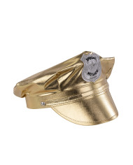 Ensemble déguisement disco police doré (chapeau et épaulettes), sur papier cartonné