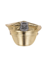 Ensemble déguisement disco police doré (chapeau et épaulettes), sur papier cartonné