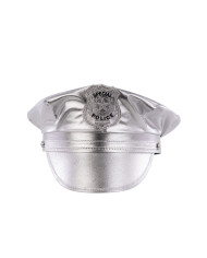 Conjunto disco policía plateado (gorra y divisas de hombro) sobre cartoncillo