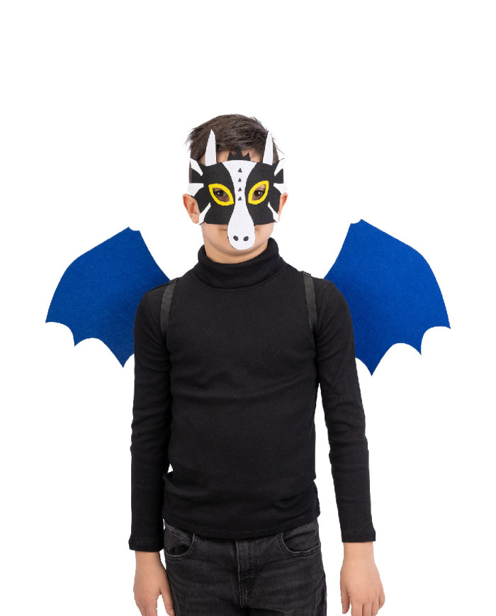 Grünes Drachen-Set aus Filz (Maske und Flügel ca. 70 cm hoch x 28 cm) in Beutel mit Aufhänger