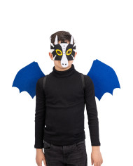 Ensemble déguisement dragon vert en feutre (masque et ailes h. 70x28 cm env.), dans un sachet avec étiquette ferme-sachet