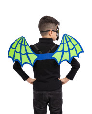 Ensemble déguisement dragon vert en feutre (masque et ailes h. 70x28 cm env.), dans un sachet avec étiquette ferme-sachet