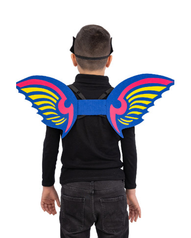 Blaues Drachen-Set aus Filz (Maske und Flügel ca. 70 cm hoch x 26 cm) in Beutel mit Aufhänger