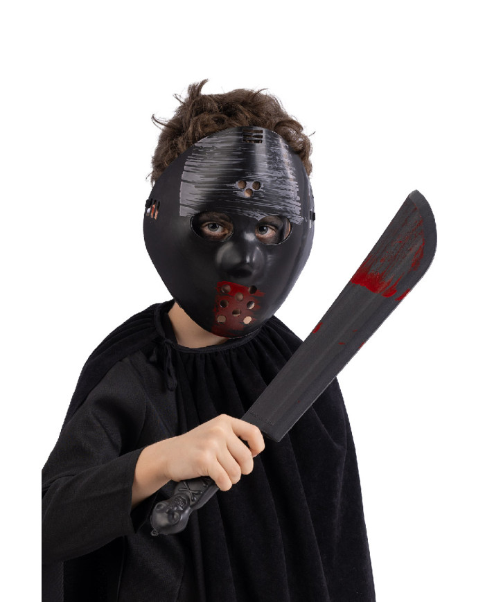Horror-Set (Maske und Schlachtmesser) auf Pappkarton
