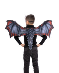 Rotes Drachen-Set für Kinder aus Stoff (Flügel ca. 96 cm hoch x 60 cm und Maske) in Beutel mit Aufhänger
