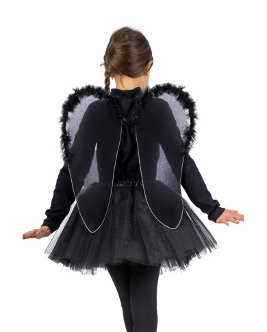 Conjunto ángel negro niña (falda y alas de 46 cm de alto x 40 aprox.) en bolsa con solapa de cartón