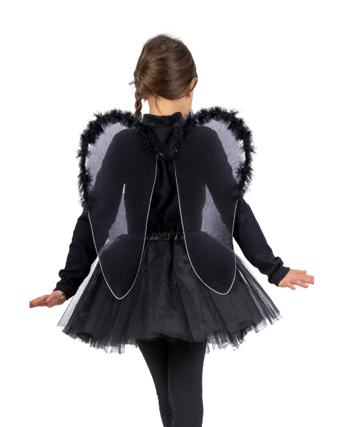 Conjunto ángel negro niña (falda y alas de 46 cm de alto x 40 aprox.) en bolsa con solapa de cartón