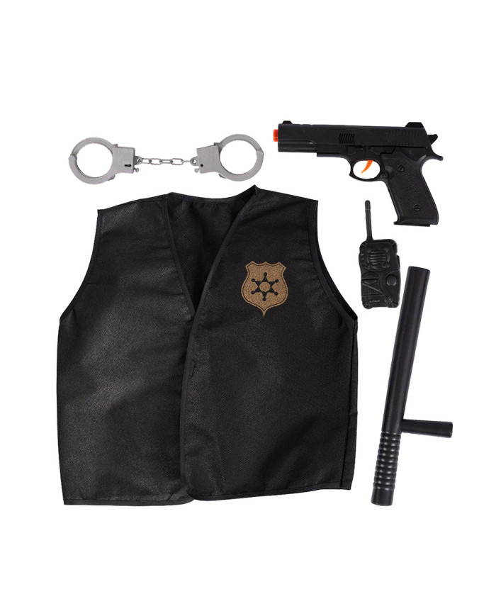 Swat set (jacket, gun, radio, truncheon, handcuffs) in bag w/hook
