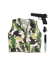 Warrior set (jacket, gun, knife, hand grenade) in bag w/hook